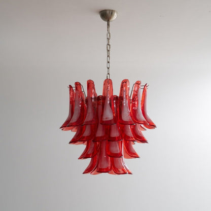 Crimson Glass Petals Chandelier - Elegant Design with Adjustable Heigh