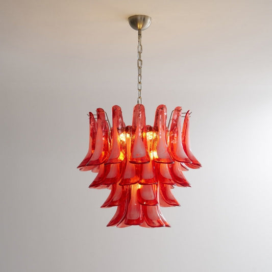 Crimson Glass Petals Chandelier - Elegant Design with Adjustable Heigh