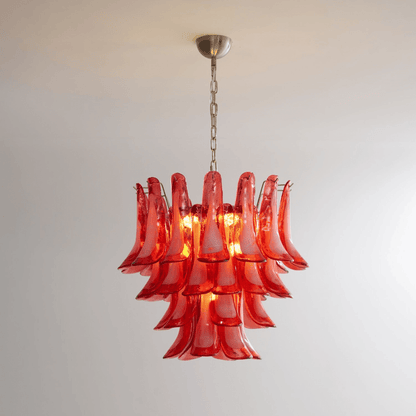 Crimson Glass Petals Chandelier - Elegant Design with Adjustable Heigh