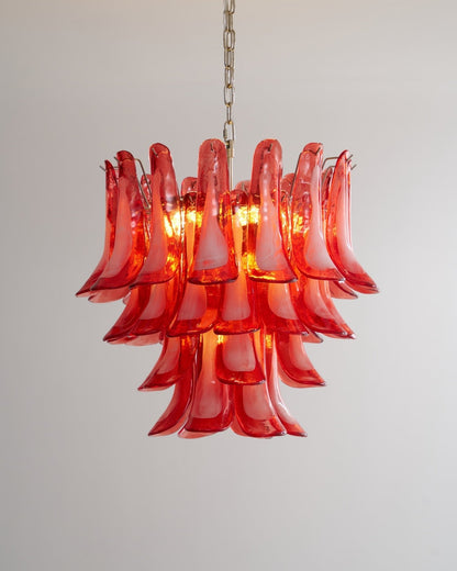 Crimson Glass Petals Chandelier - Elegant Design with Adjustable Heigh