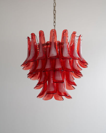 Crimson Glass Petals Chandelier - Elegant Design with Adjustable Heigh