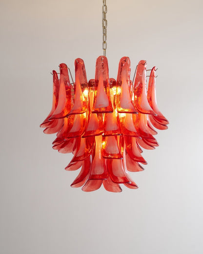 Crimson Glass Petals Chandelier - Elegant Design with Adjustable Heigh