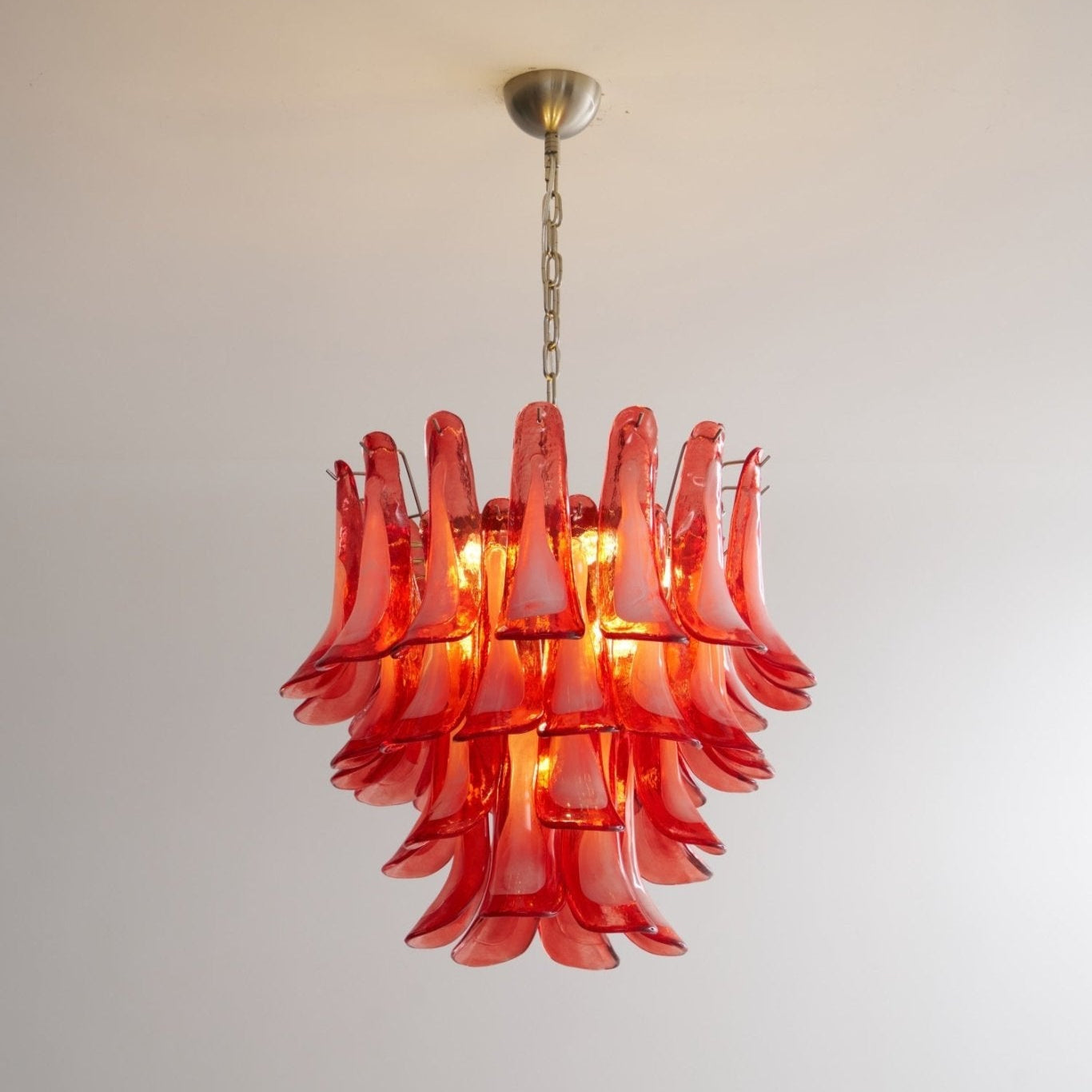 Crimson Glass Petals Chandelier - Elegant Design with Adjustable Heigh