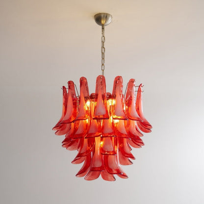 Crimson Glass Petals Chandelier - Elegant Design with Adjustable Heigh