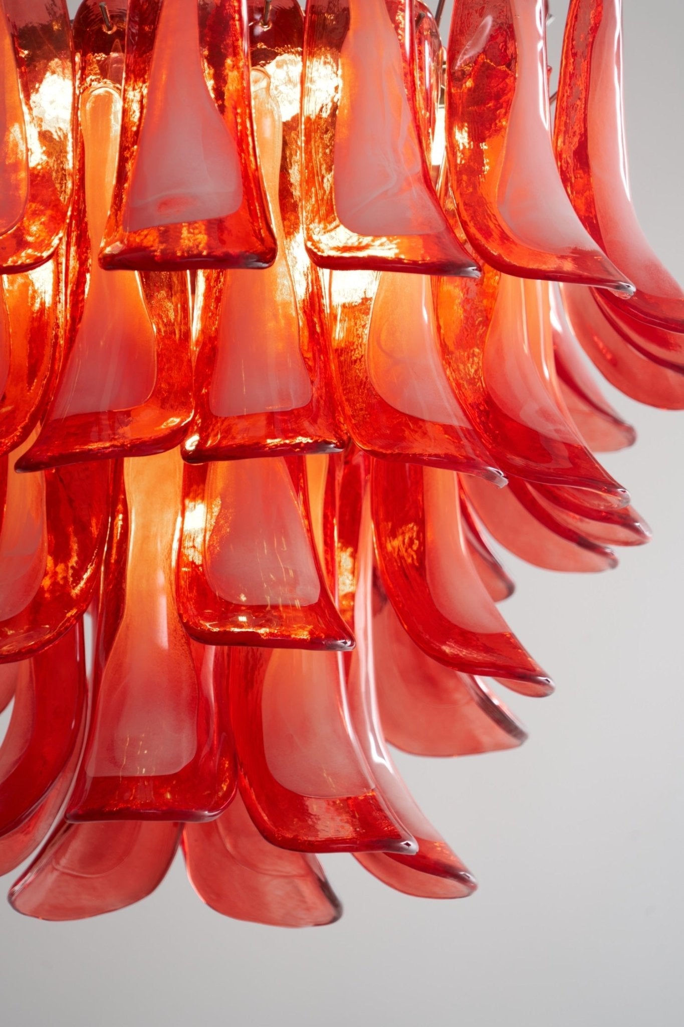 Crimson Glass Petals Chandelier - Elegant Design with Adjustable Heigh
