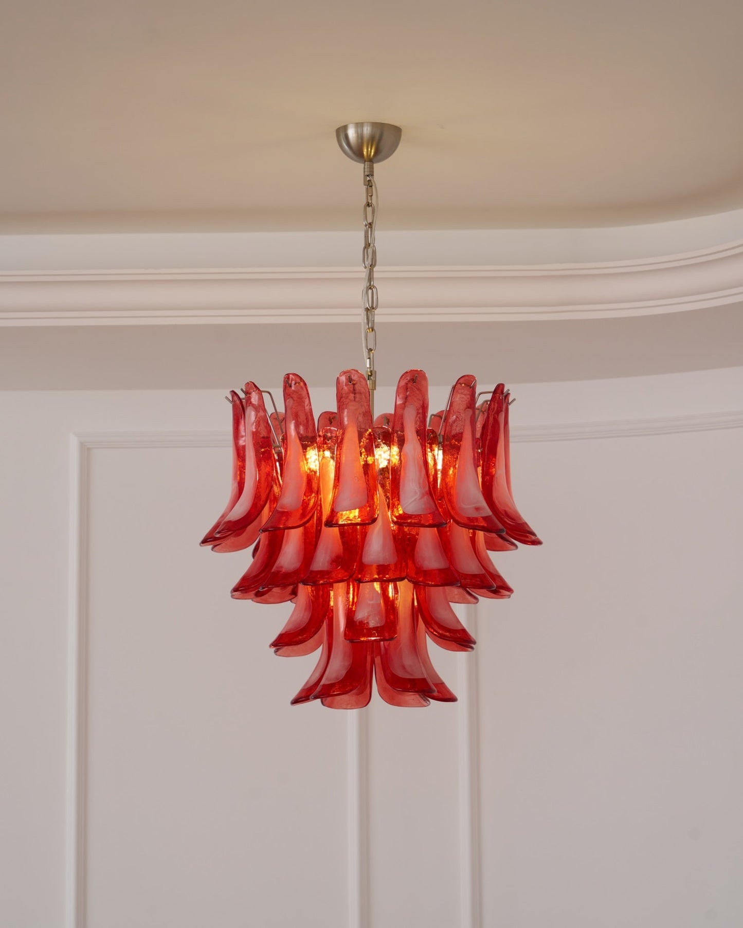 Crimson Glass Petals Chandelier - Elegant Design with Adjustable Heigh