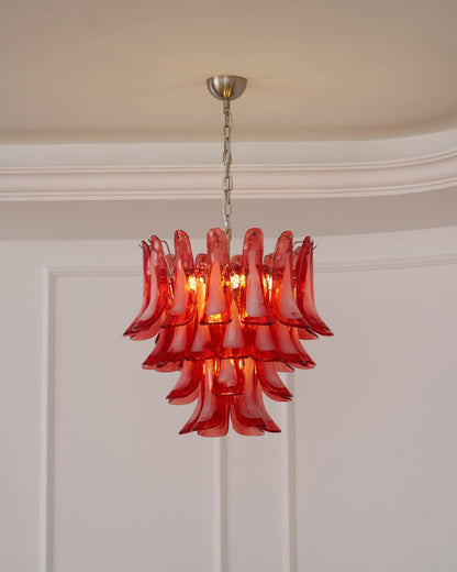 Crimson Glass Petals Chandelier - Elegant Design with Adjustable Heigh