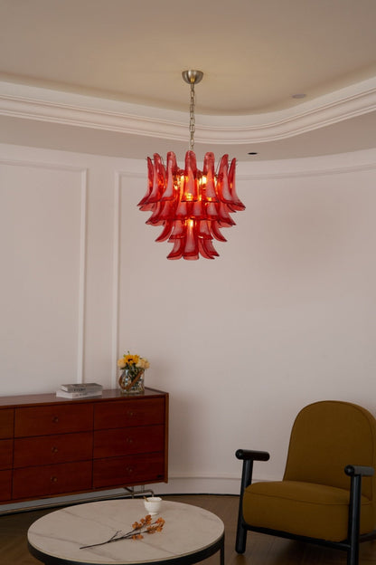 Crimson Glass Petals Chandelier - Elegant Design with Adjustable Heigh