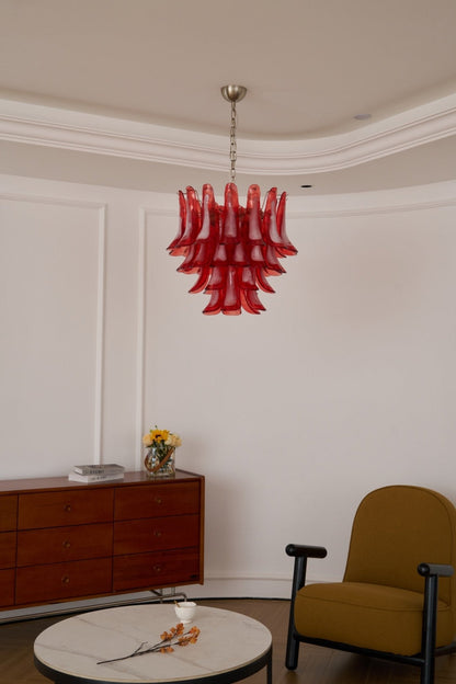 Crimson Glass Petals Chandelier - Elegant Design with Adjustable Heigh