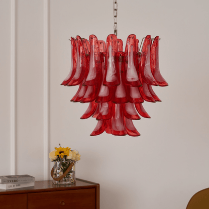 Crimson Glass Petals Chandelier - Elegant Design with Adjustable Heigh