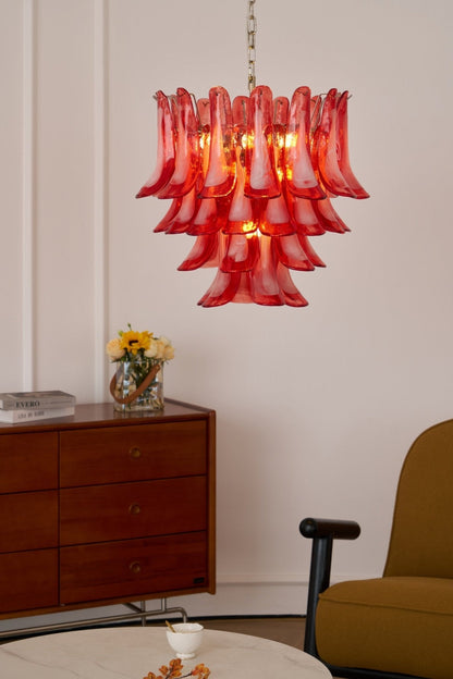 Crimson Glass Petals Chandelier - Elegant Design with Adjustable Heigh