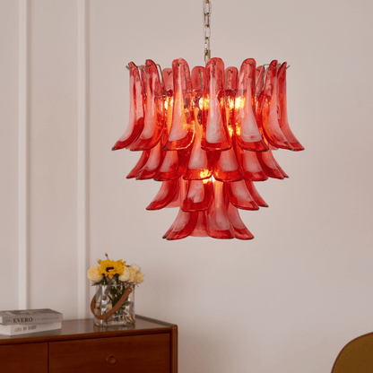 Crimson Glass Petals Chandelier - Elegant Design with Adjustable Heigh