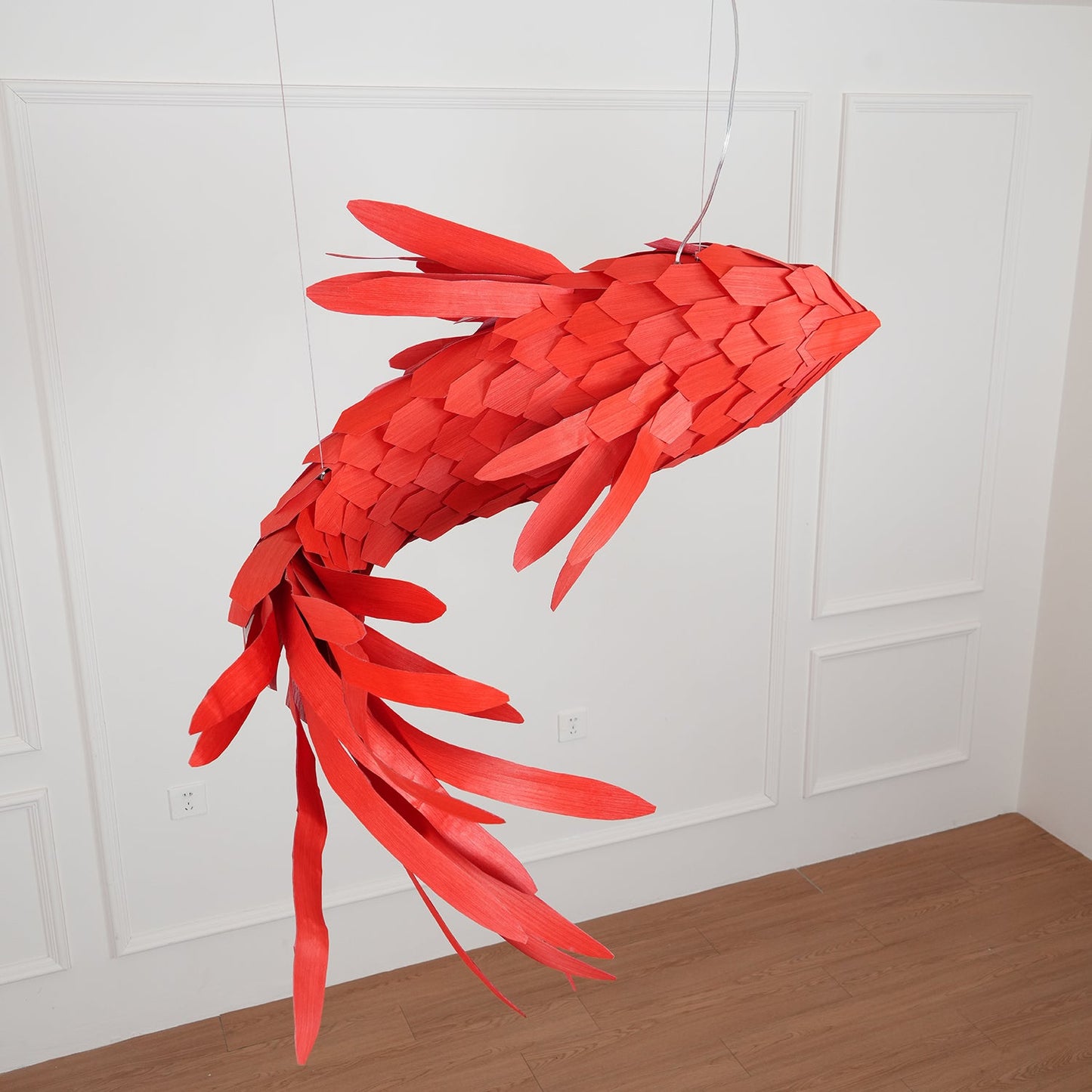 Crimson Swirl Koi Chandelier - Elegant Design with Adjustable Height