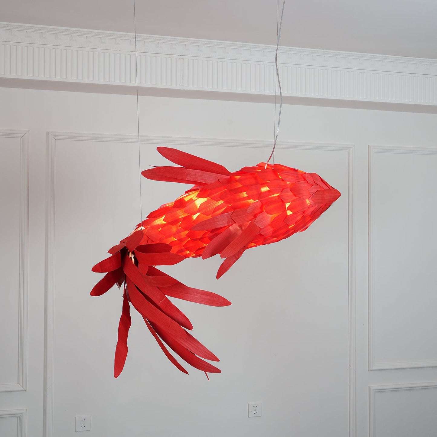 Crimson Swirl Koi Chandelier - Elegant Design with Adjustable Height