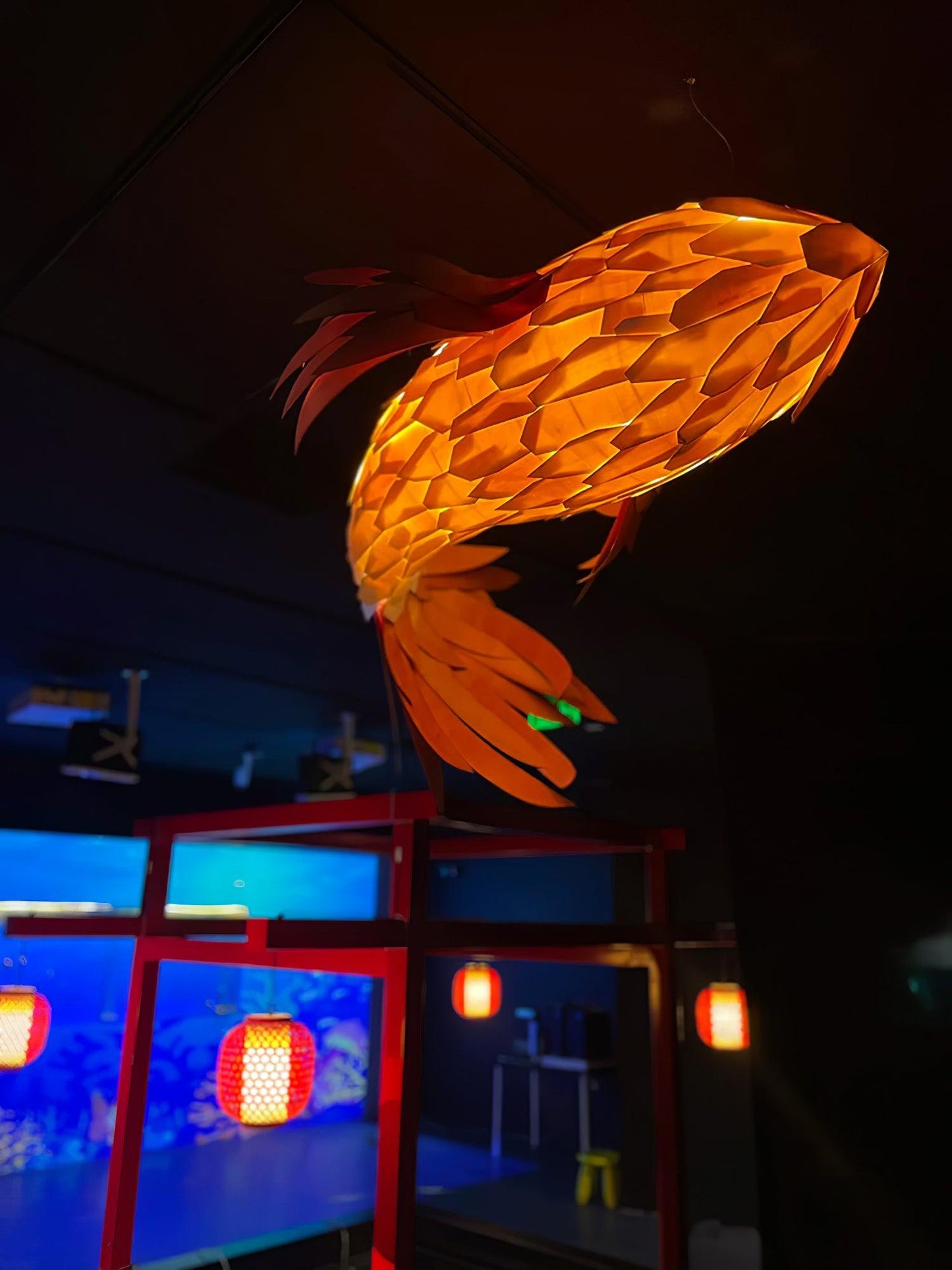 Crimson Swirl Koi Chandelier - Elegant Design with Adjustable Height