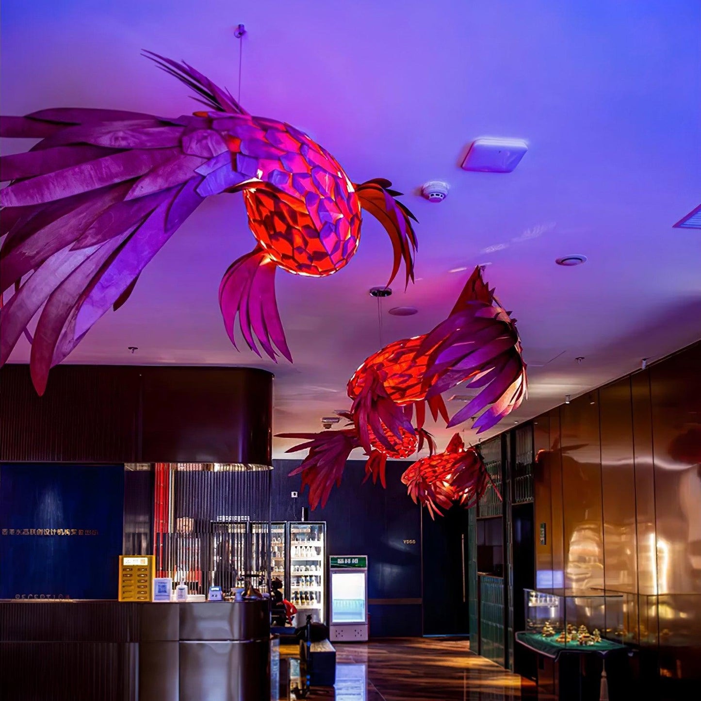 Crimson Swirl Koi Chandelier - Elegant Design with Adjustable Height