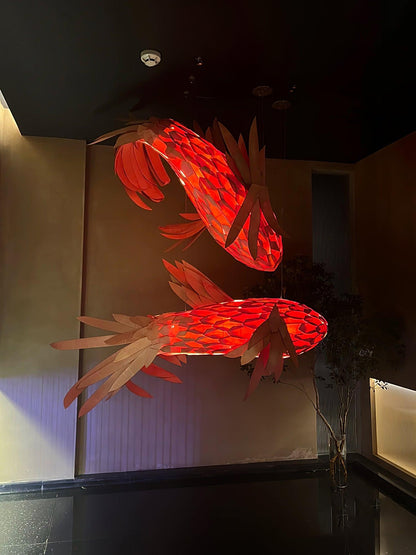 Crimson Swirl Koi Chandelier - Elegant Design with Adjustable Height