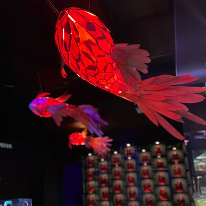 Crimson Swirl Koi Chandelier - Elegant Design with Adjustable Height