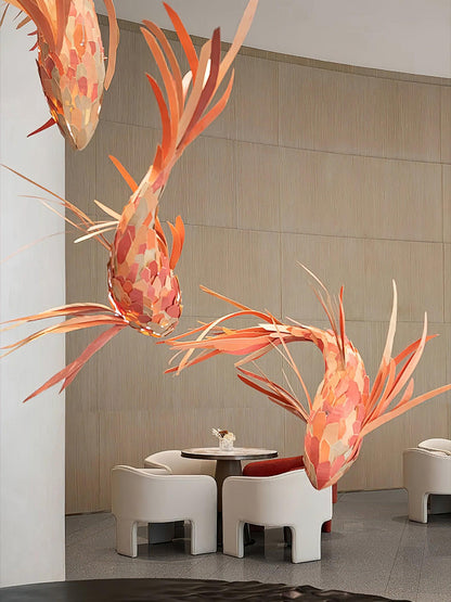 Crimson Swirl Koi Chandelier - Elegant Design with Adjustable Height