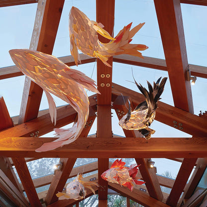 Crimson Swirl Koi Chandelier - Elegant Design with Adjustable Height