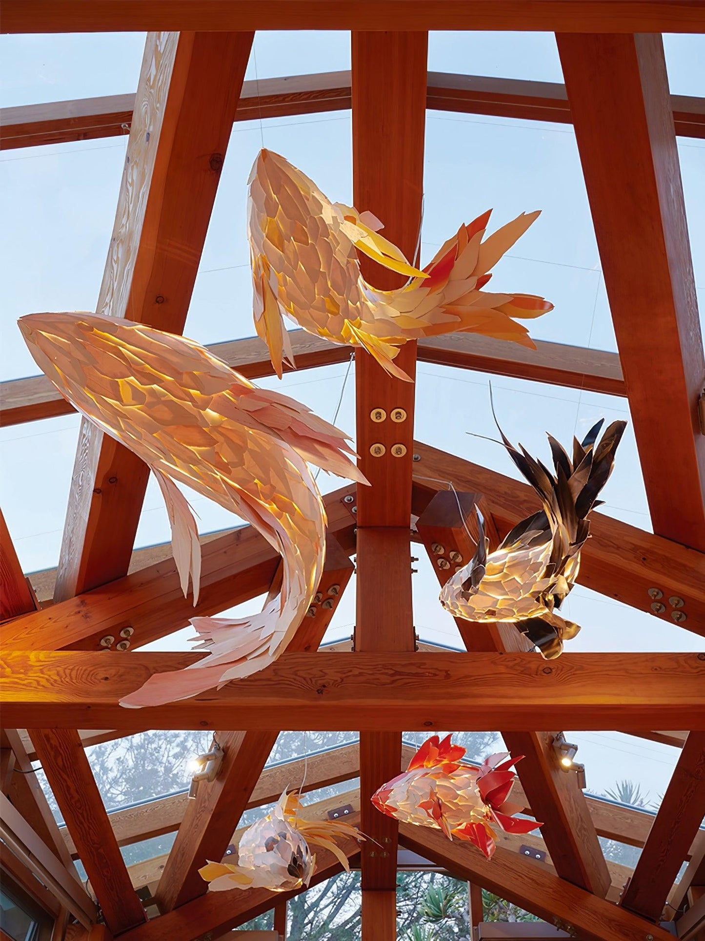 Crimson Swirl Koi Chandelier - Elegant Design with Adjustable Height