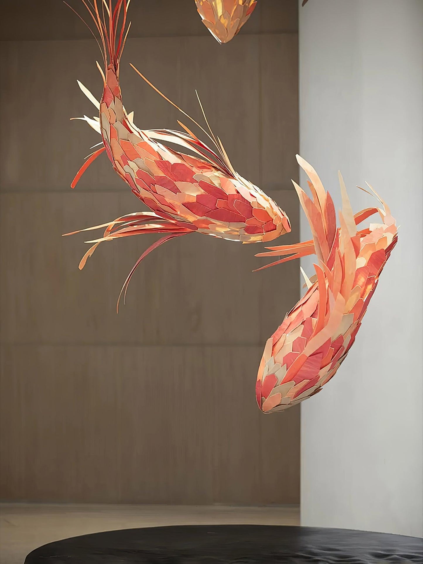 Crimson Swirl Koi Chandelier - Elegant Design with Adjustable Height