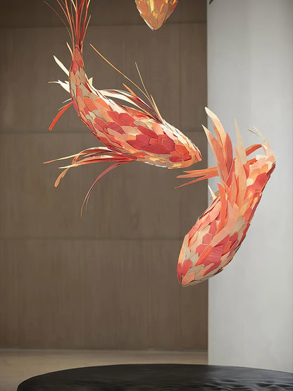 Crimson Swirl Koi Chandelier - Elegant Design with Adjustable Height