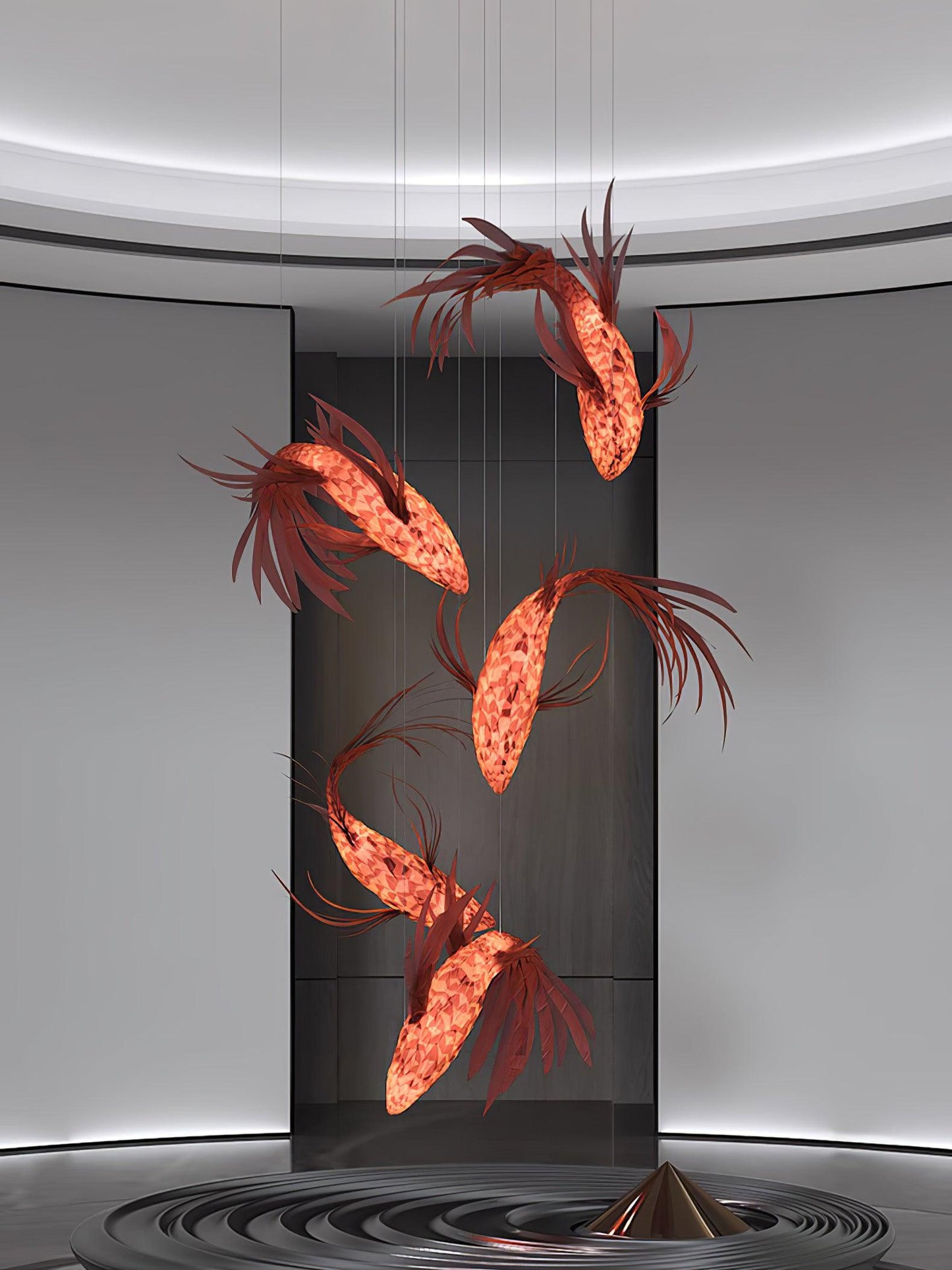 Crimson Swirl Koi Chandelier - Elegant Design with Adjustable Height