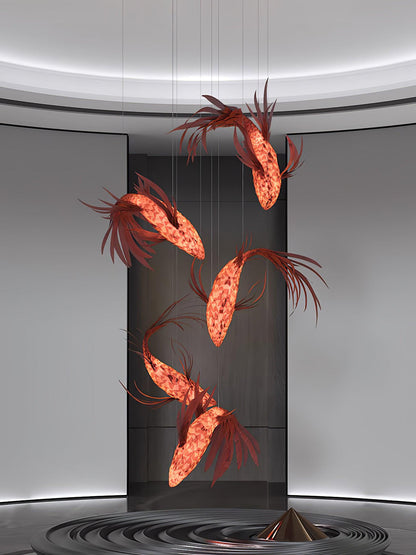 Crimson Swirl Koi Chandelier - Elegant Design with Adjustable Height
