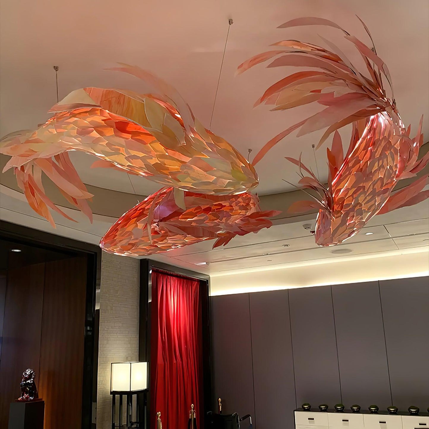 Crimson Swirl Koi Chandelier - Elegant Design with Adjustable Height