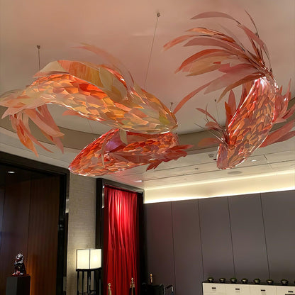 Crimson Swirl Koi Chandelier - Elegant Design with Adjustable Height