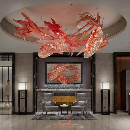 Crimson Swirl Koi Chandelier - Elegant Design with Adjustable Height
