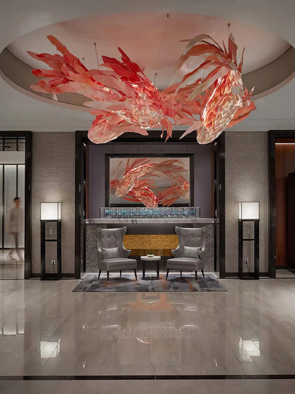 Crimson Swirl Koi Chandelier - Elegant Design with Adjustable Height