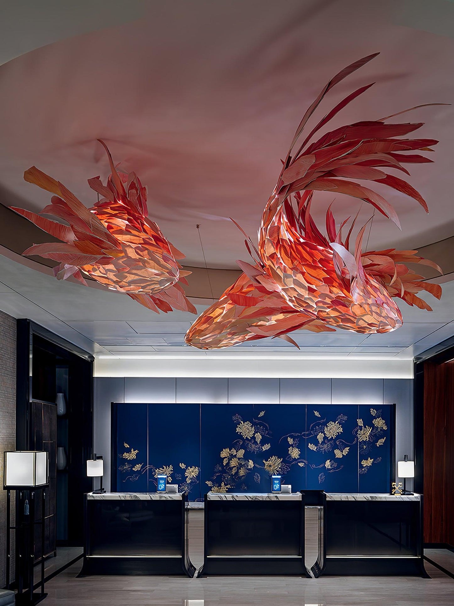Crimson Swirl Koi Chandelier - Elegant Design with Adjustable Height