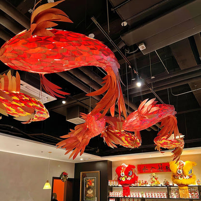 Crimson Swirl Koi Chandelier - Elegant Design with Adjustable Height