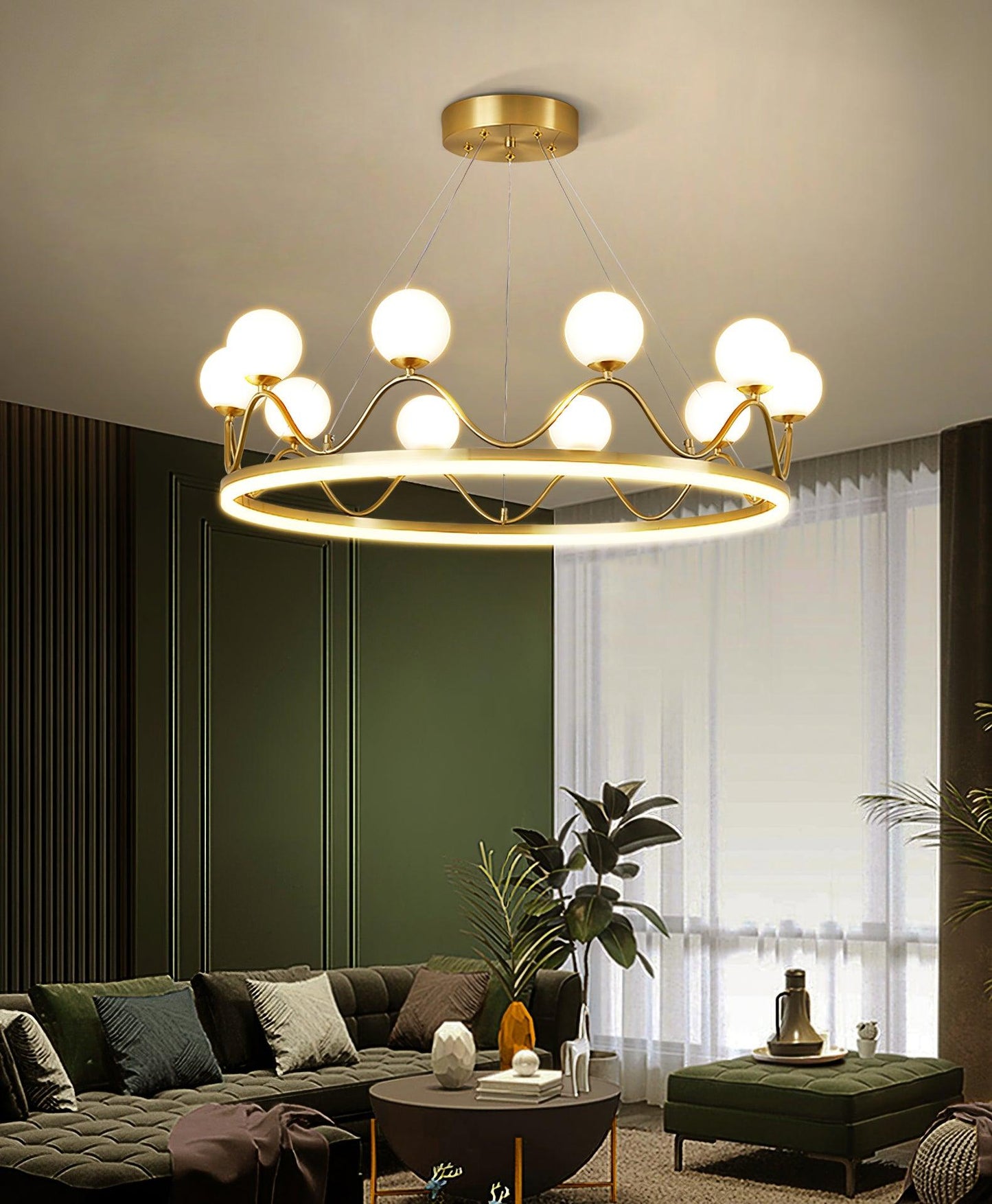 Elegant Crown Brass Chandelier - 5 Light Design with Adjustable Height