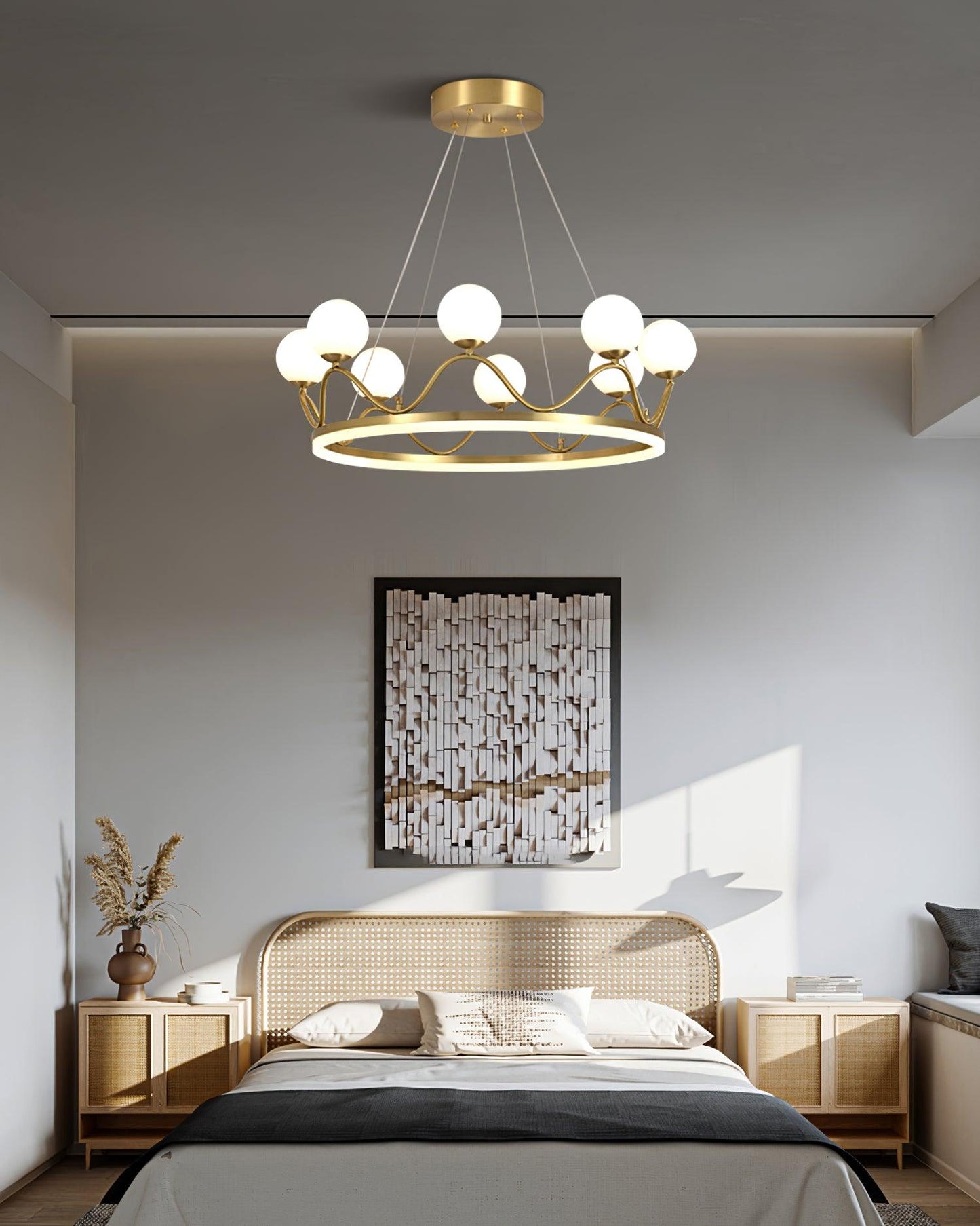 Elegant Crown Brass Chandelier - 5 Light Design with Adjustable Height