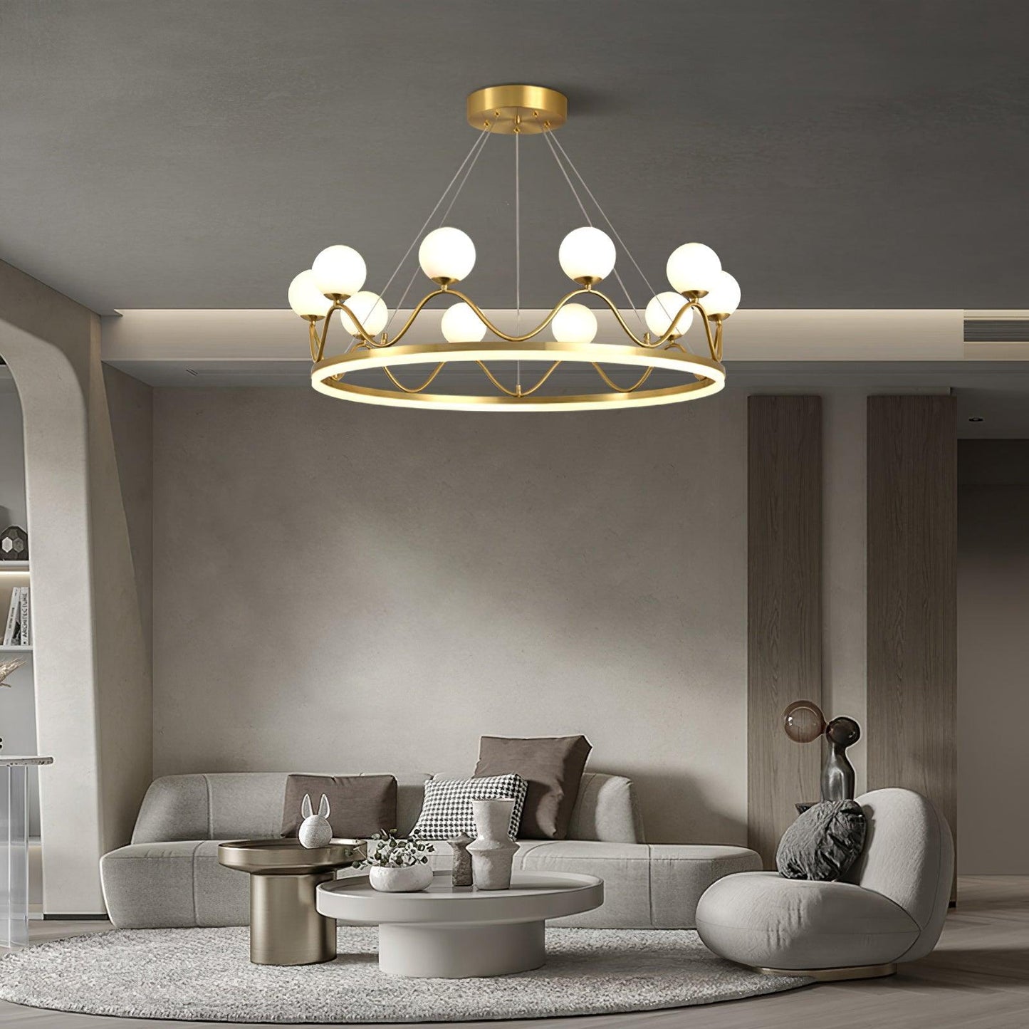 Elegant Crown Brass Chandelier - 5 Light Design with Adjustable Height