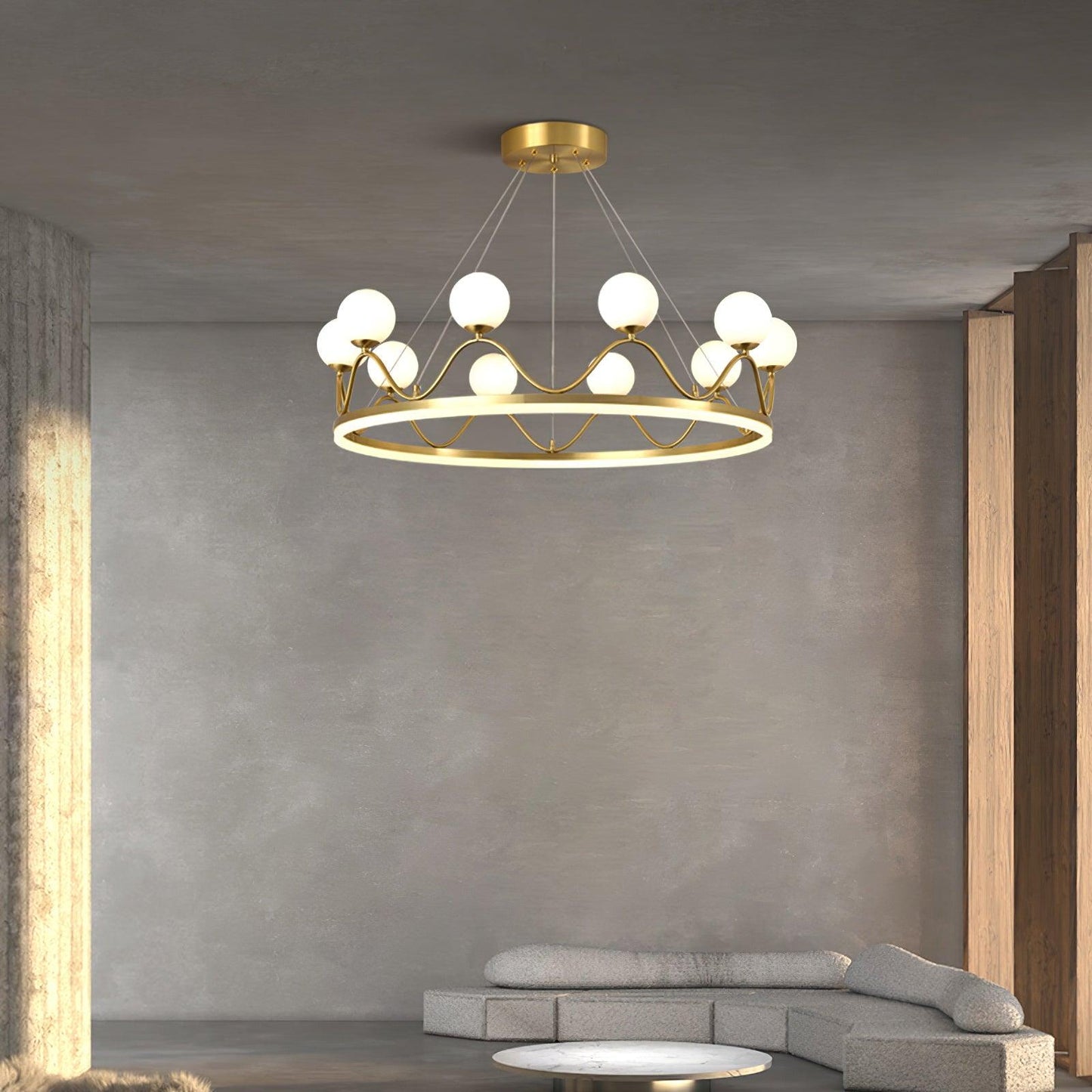 Elegant Crown Brass Chandelier - 5 Light Design with Adjustable Height