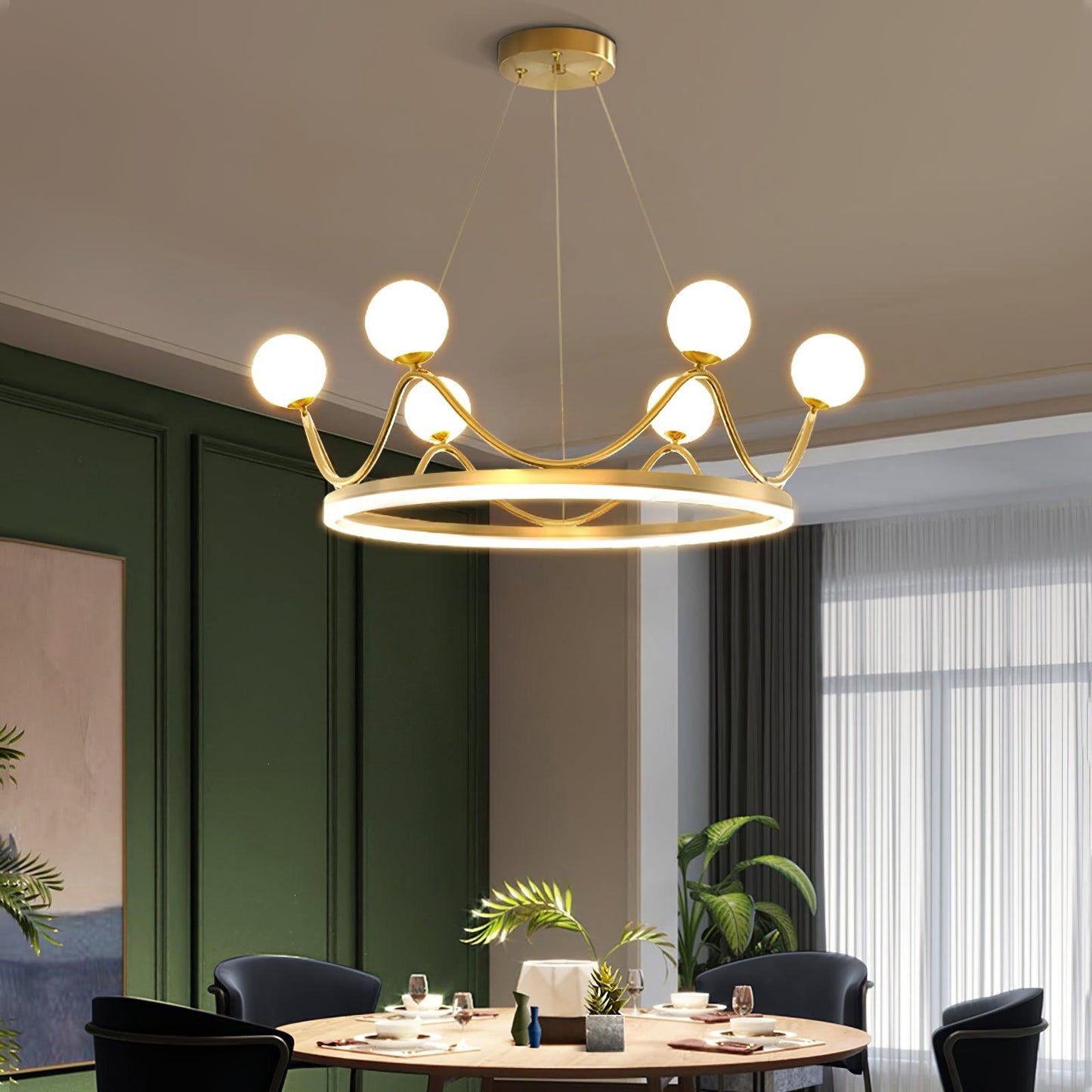 Elegant Crown Brass Chandelier - 5 Light Design with Adjustable Height