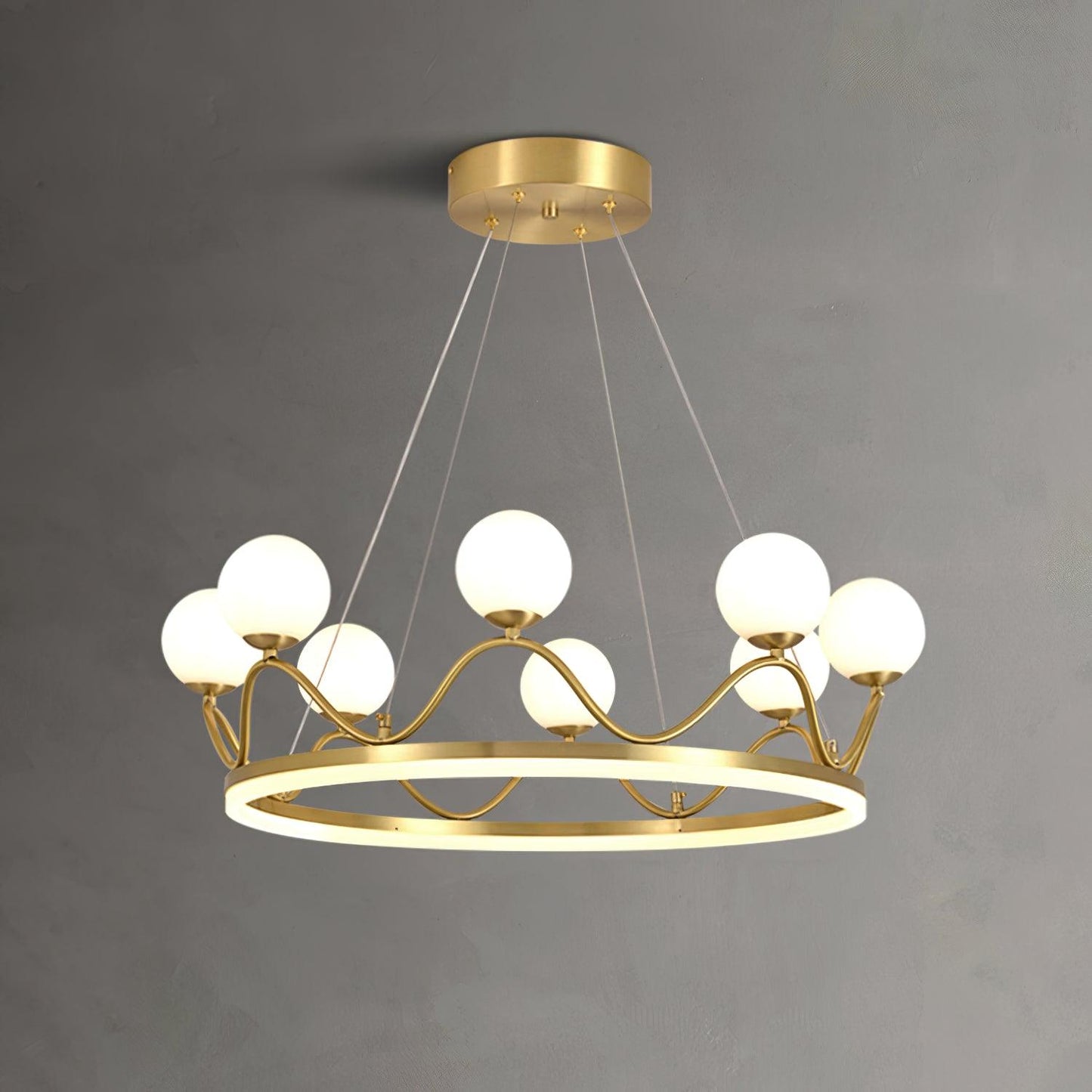 Elegant Crown Brass Chandelier - 5 Light Design with Adjustable Height