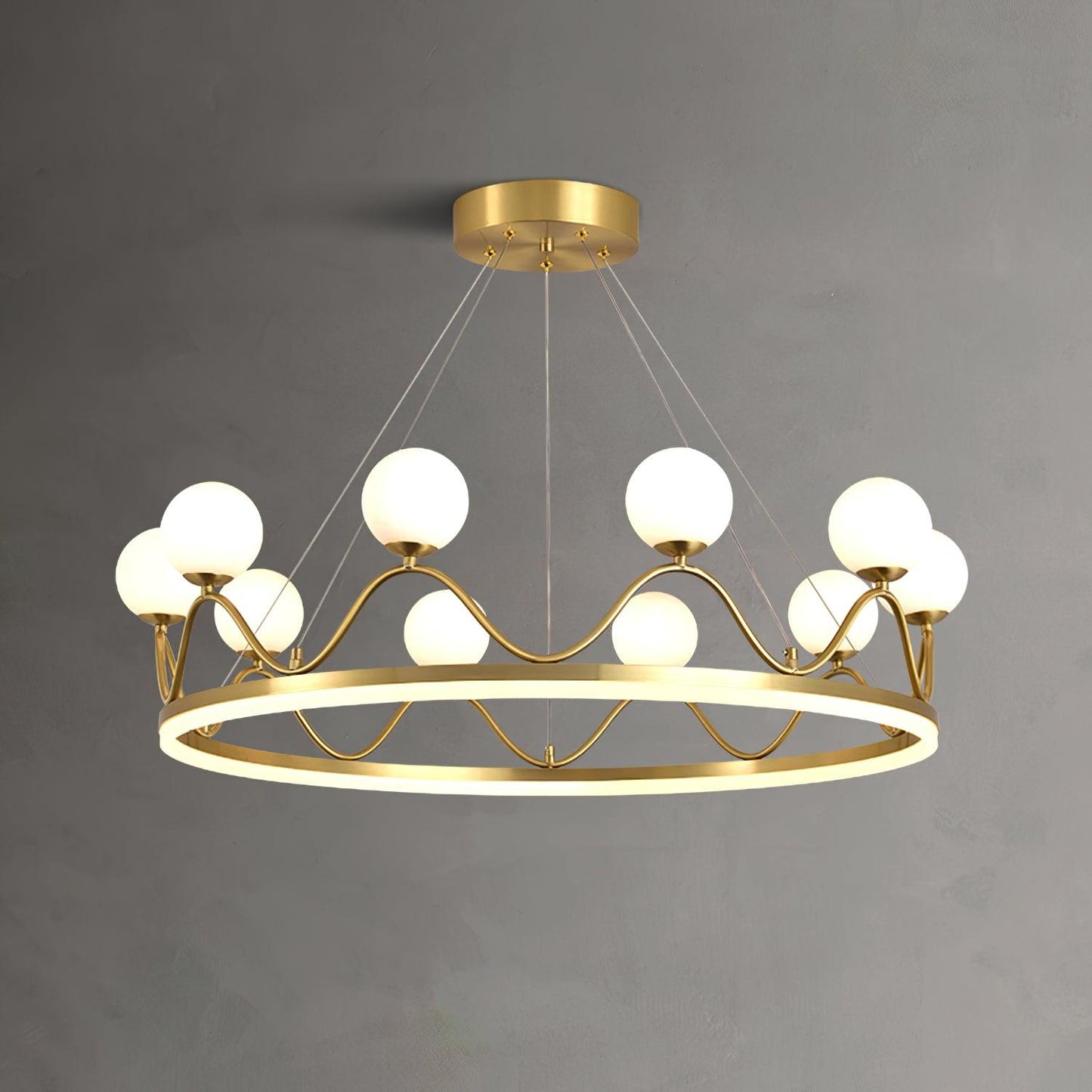 Elegant Crown Brass Chandelier - 5 Light Design with Adjustable Height