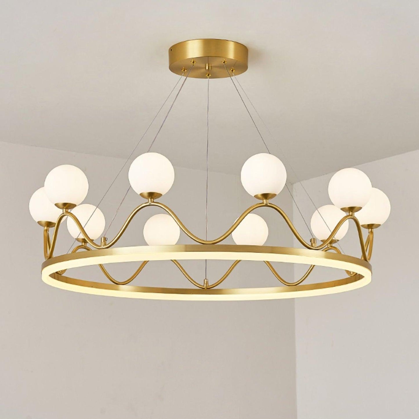 Elegant Crown Brass Chandelier - 5 Light Design with Adjustable Height