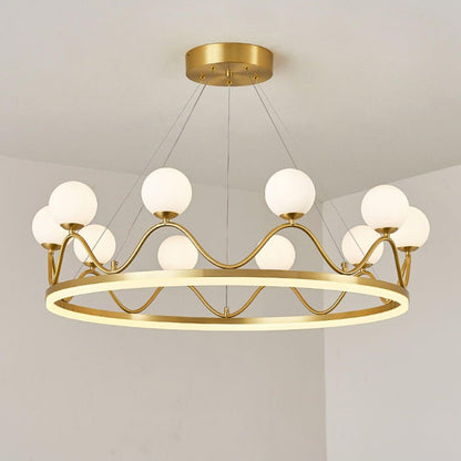 Elegant Crown Brass Chandelier - 5 Light Design with Adjustable Height