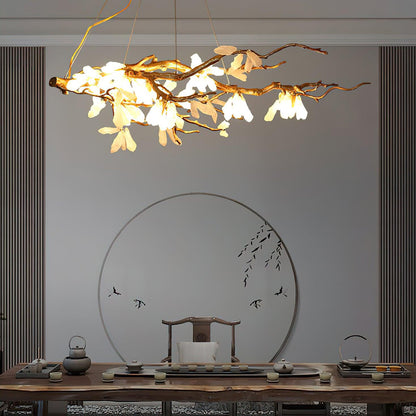 Elegant Crushed Natural Stone Chandelier with Adjustable Height and LE