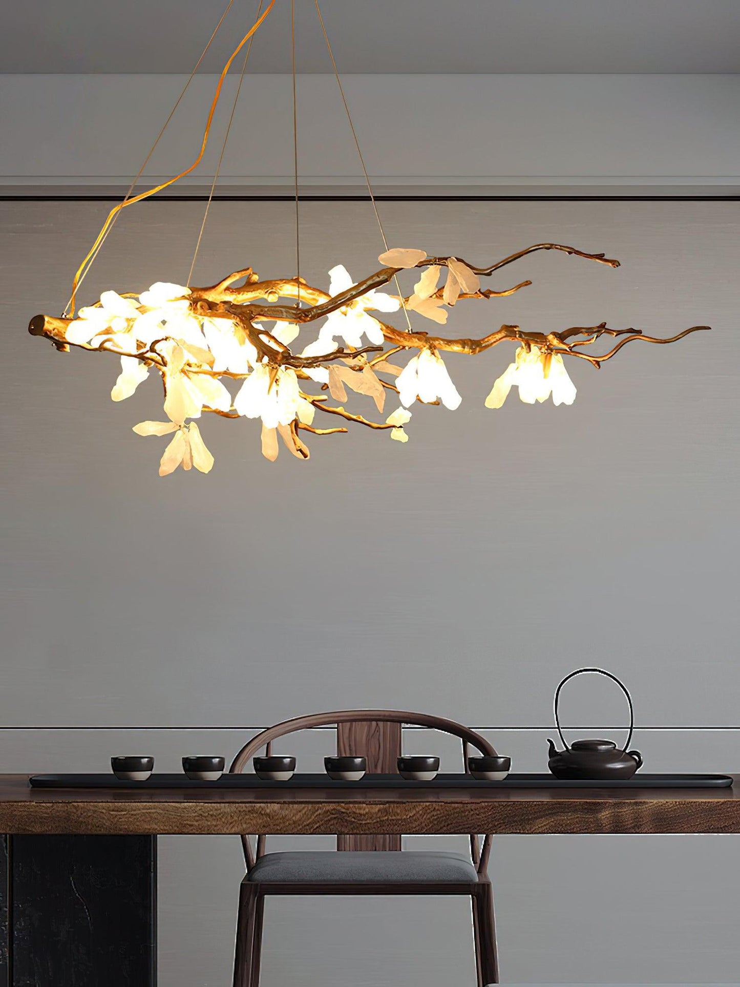 Elegant Crushed Natural Stone Chandelier with Adjustable Height and LE