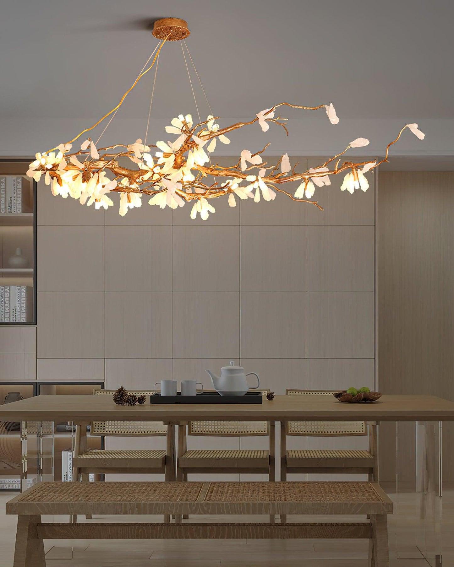Elegant Crushed Natural Stone Chandelier with Adjustable Height and LE
