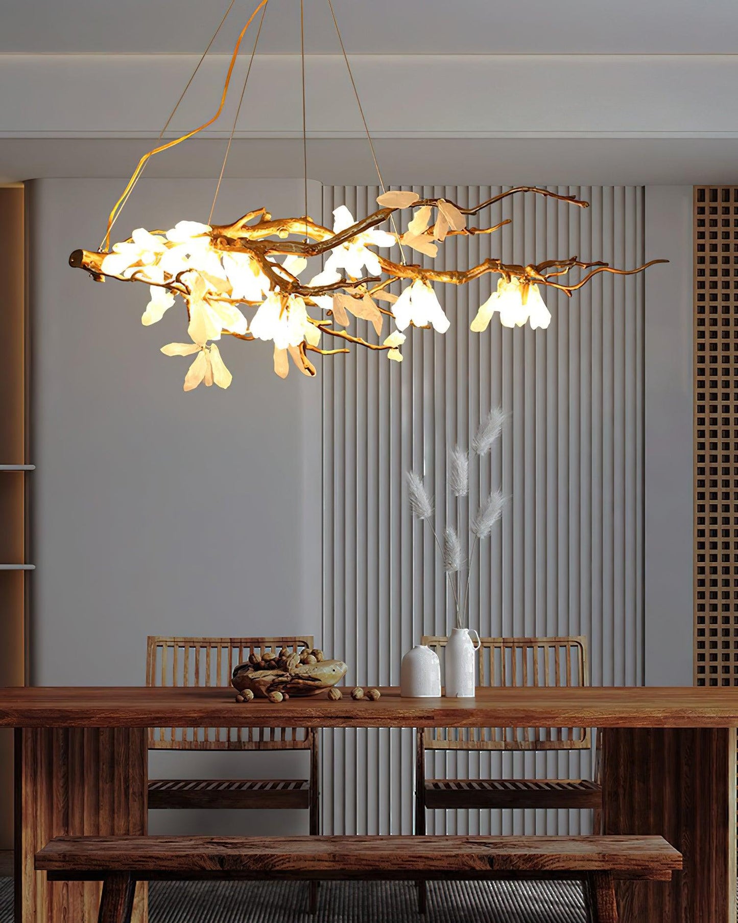 Elegant Crushed Natural Stone Chandelier with Adjustable Height and LE