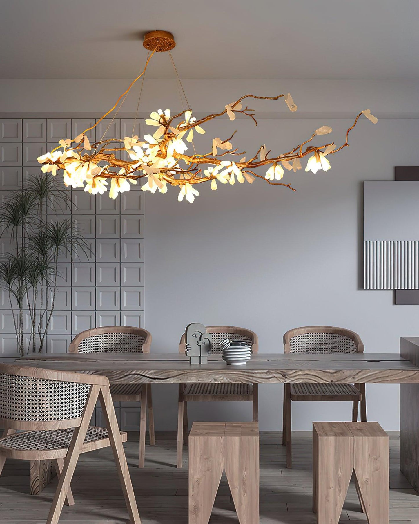 Elegant Crushed Natural Stone Chandelier with Adjustable Height and LE
