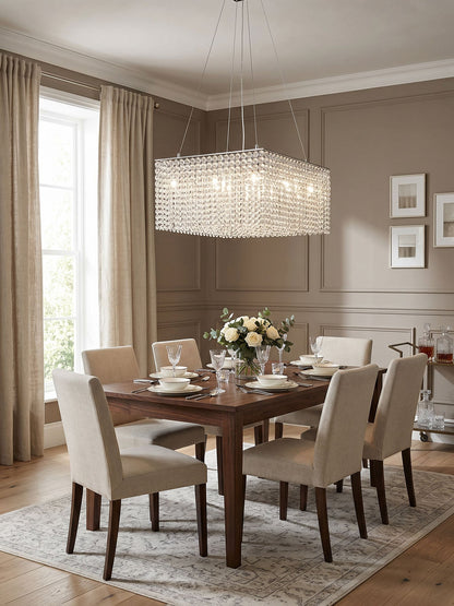 Elegant Crystal Frame Chandelier with Adjustable Height & LED Compatib